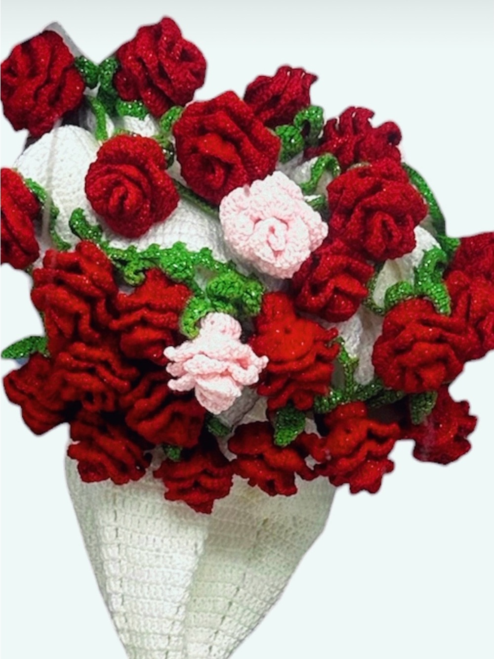 Handmade Crochet Rose Bouquet Shawl/Blanket - Red & Pink